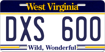 WV license plate DXS600