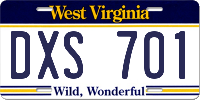 WV license plate DXS701