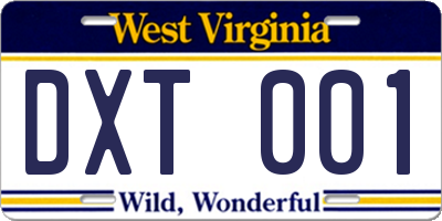 WV license plate DXT001