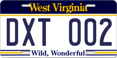 WV license plate DXT002