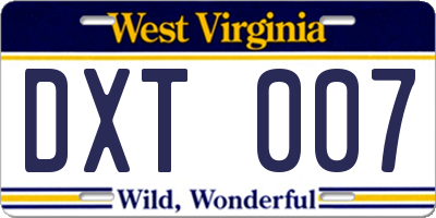WV license plate DXT007