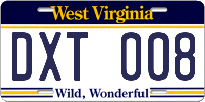 WV license plate DXT008