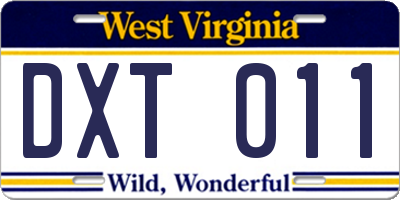 WV license plate DXT011