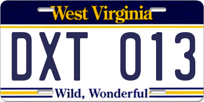 WV license plate DXT013