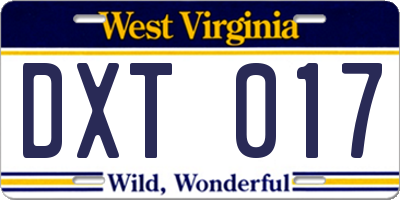 WV license plate DXT017