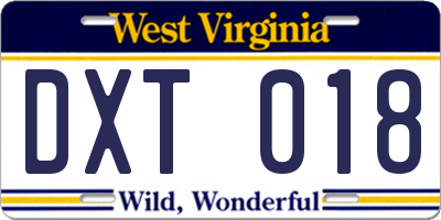WV license plate DXT018