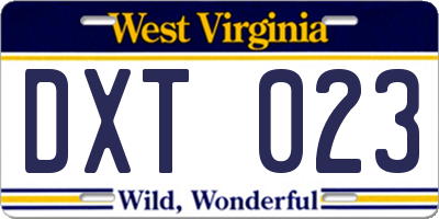 WV license plate DXT023