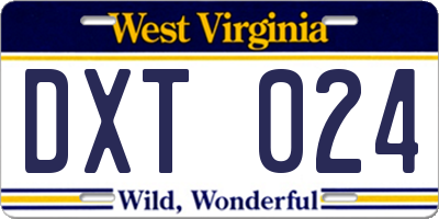 WV license plate DXT024