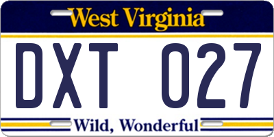 WV license plate DXT027