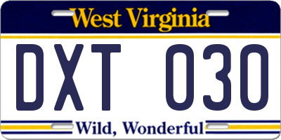 WV license plate DXT030