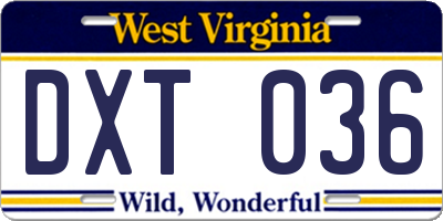 WV license plate DXT036