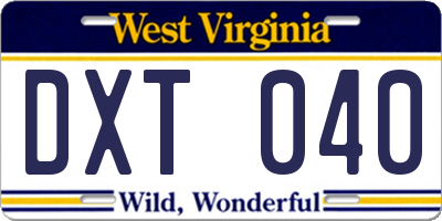 WV license plate DXT040