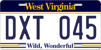 WV license plate DXT045
