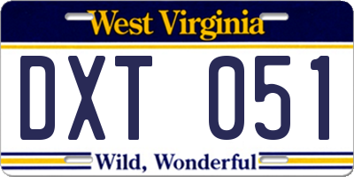 WV license plate DXT051