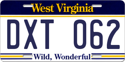 WV license plate DXT062