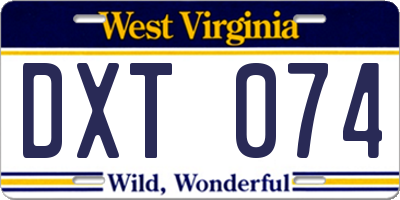 WV license plate DXT074
