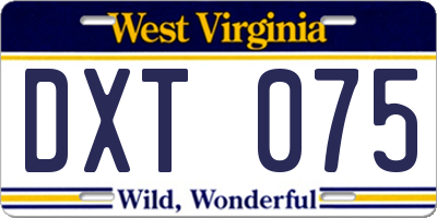 WV license plate DXT075