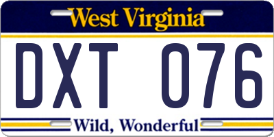 WV license plate DXT076
