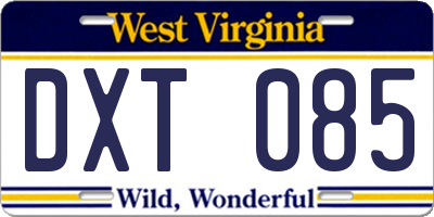 WV license plate DXT085