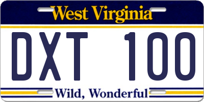 WV license plate DXT100