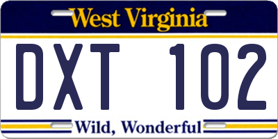 WV license plate DXT102