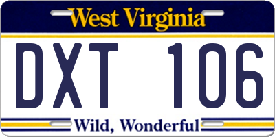 WV license plate DXT106