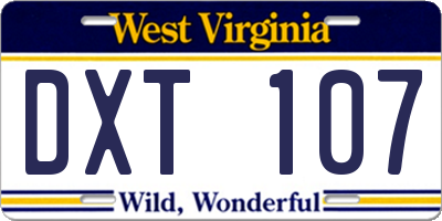 WV license plate DXT107
