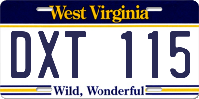 WV license plate DXT115