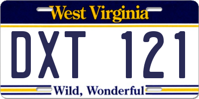 WV license plate DXT121