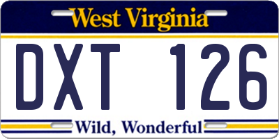 WV license plate DXT126