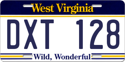 WV license plate DXT128
