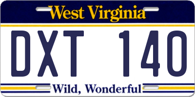WV license plate DXT140