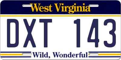 WV license plate DXT143