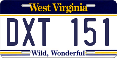 WV license plate DXT151
