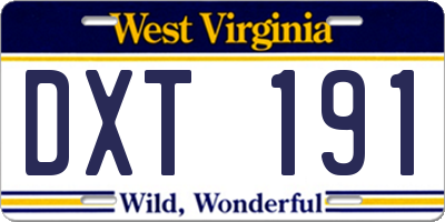 WV license plate DXT191