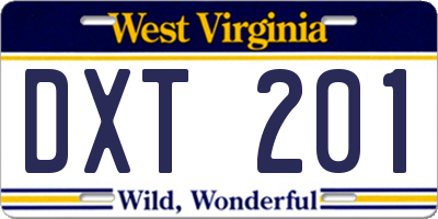 WV license plate DXT201