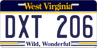 WV license plate DXT206