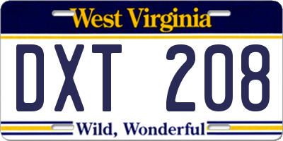 WV license plate DXT208