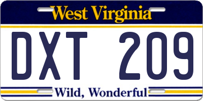 WV license plate DXT209