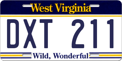 WV license plate DXT211