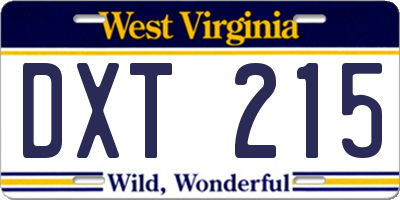 WV license plate DXT215