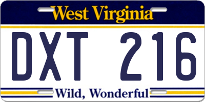WV license plate DXT216