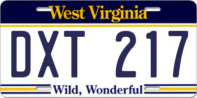 WV license plate DXT217