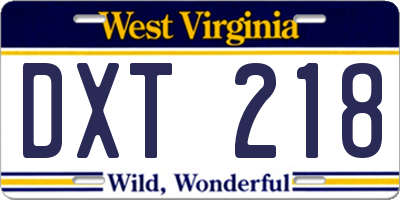 WV license plate DXT218