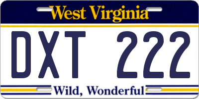 WV license plate DXT222