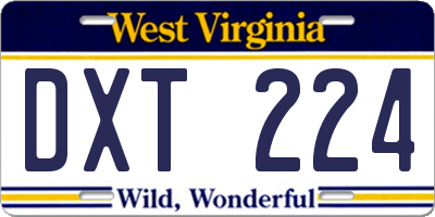 WV license plate DXT224