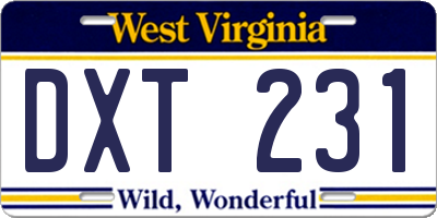 WV license plate DXT231