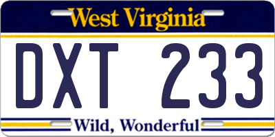 WV license plate DXT233