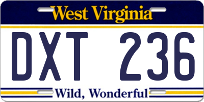 WV license plate DXT236