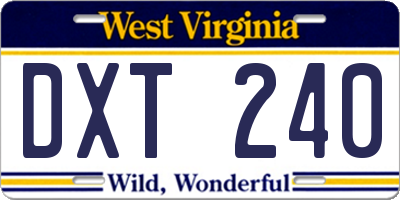 WV license plate DXT240